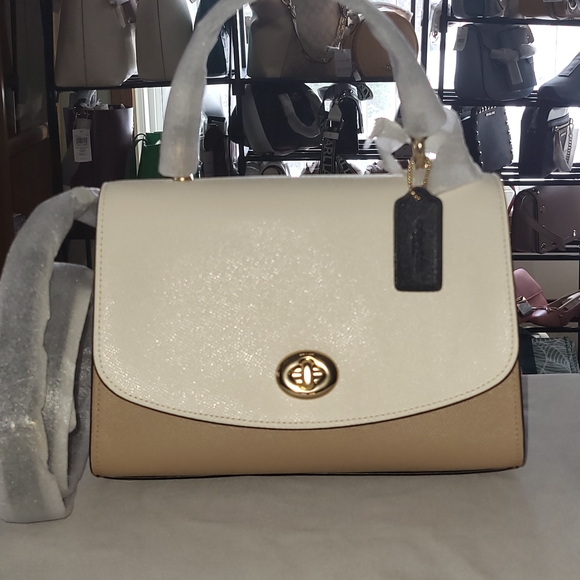 Coach Tilly Top Handle Satchel In Colorblock Taupe/Chalk + Wallet - Picture 3 of 11